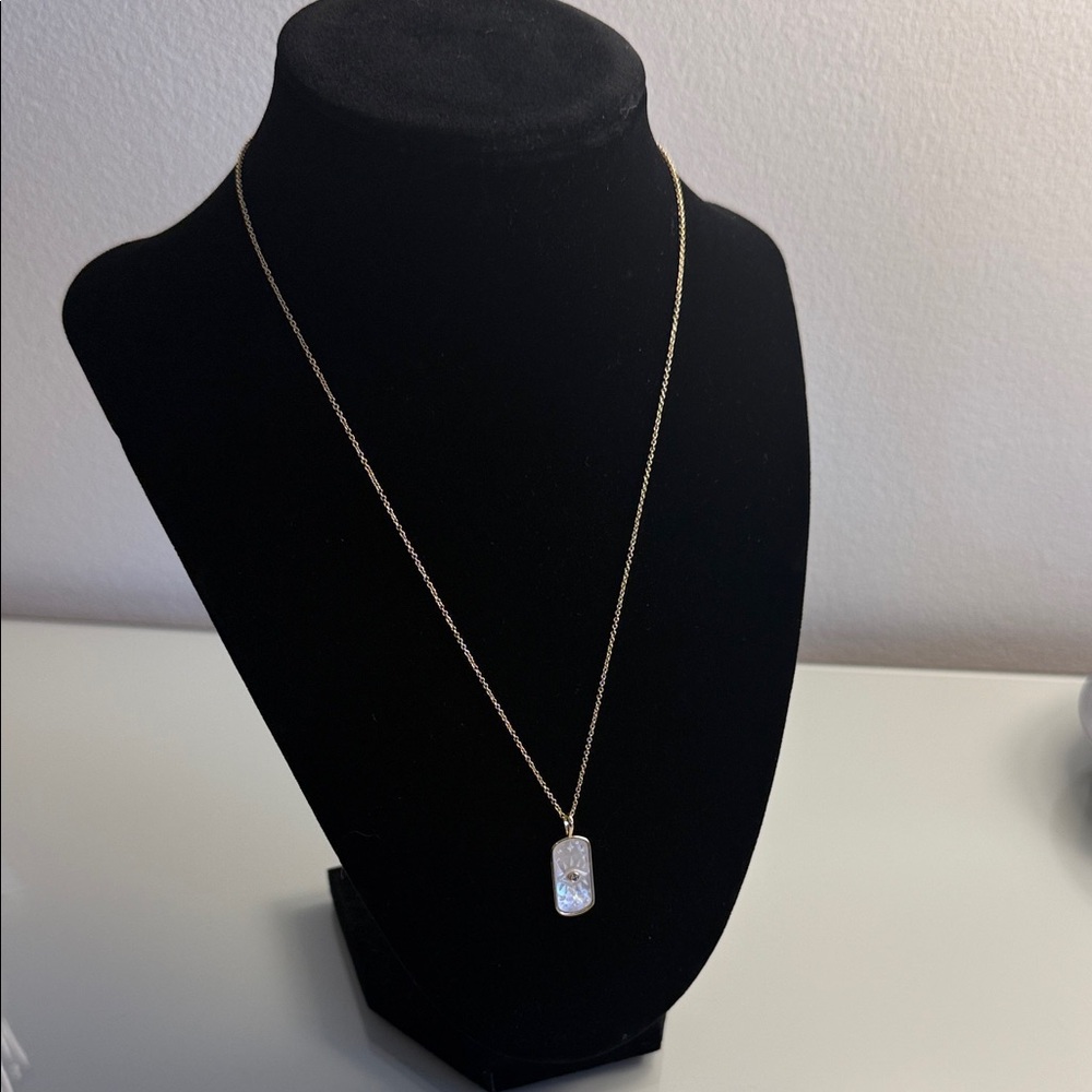 Gold-Tone Necklace with White Opalescent Rectangular Pendant